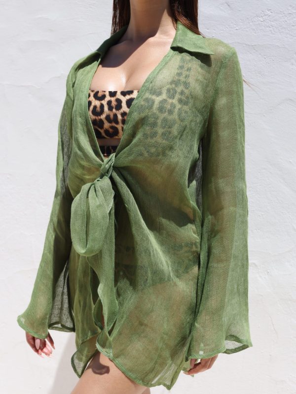 Linen Shirt Dress Green