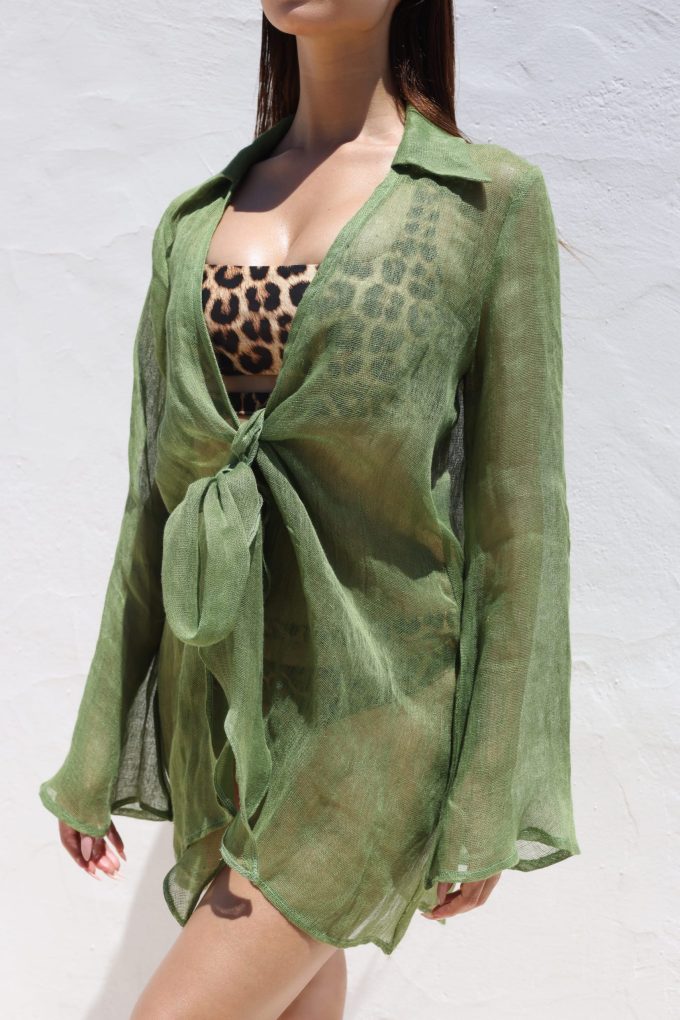 Linen Shirt Dress Green