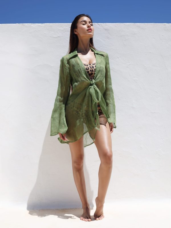 Linen Shirt Dress Green